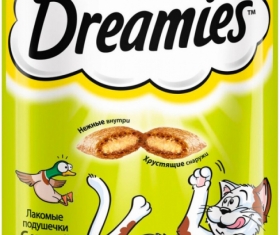 Dreamies Лакомство подушечки с уткой для кошек 60гр